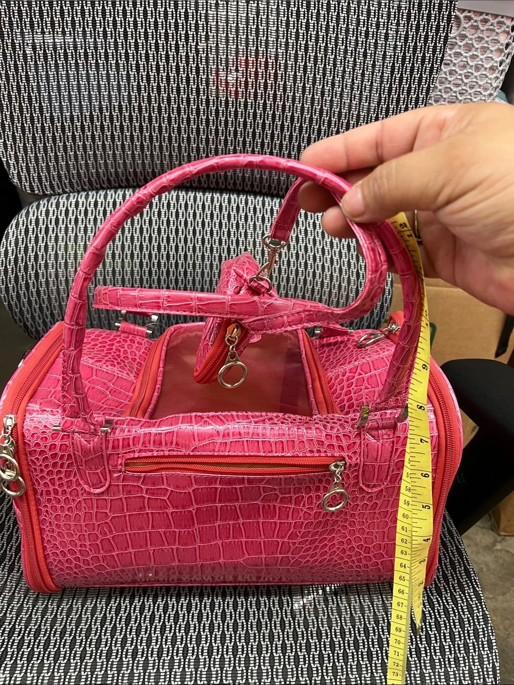 Hot Pink Faux Croc Small Pet Carrier with Dual Handles